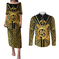 Vanuatu 46th Anniversary Of Independence Couples Matching Puletasi and Long Sleeve Button Shirt Gold Style LT05 Gold - Polynesian Pride