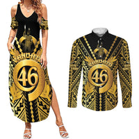 Vanuatu 46th Anniversary Of Independence Couples Matching Summer Maxi Dress and Long Sleeve Button Shirt Gold Style LT05 Gold - Polynesian Pride