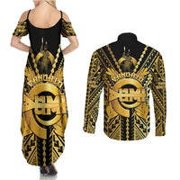 Vanuatu 46th Anniversary Of Independence Couples Matching Summer Maxi Dress and Long Sleeve Button Shirt Gold Style LT05 - Polynesian Pride