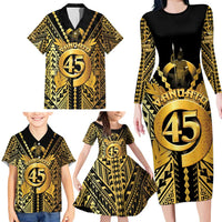 Vanuatu 45th Anniversary Of Independence Family Matching Long Sleeve Bodycon Dress and Hawaiian Shirt Gold Style - Polynesian Pride