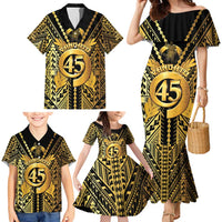 Vanuatu 45th Anniversary Of Independence Family Matching Mermaid Dress and Hawaiian Shirt Gold Style - Polynesian Pride
