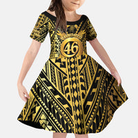 Vanuatu 46th Anniversary Of Independence Family Matching Off The Shoulder Long Sleeve Dress and Hawaiian Shirt Gold Style LT05 Daughter's Dress Gold - Polynesian Pride