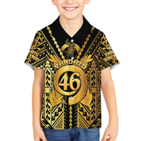 Vanuatu 46th Anniversary Of Independence Family Matching Off The Shoulder Long Sleeve Dress and Hawaiian Shirt Gold Style LT05 Son's Shirt Gold - Polynesian Pride