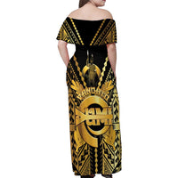 Vanuatu 45th Anniversary Of Independence Family Matching Off Shoulder Maxi Dress and Hawaiian Shirt Gold Style - Polynesian Pride