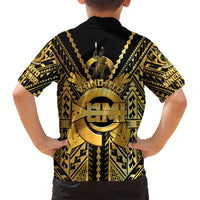 Vanuatu 46th Anniversary Of Independence Family Matching Off Shoulder Short Dress and Hawaiian Shirt Gold Style LT05 - Polynesian Pride