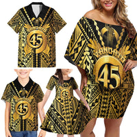Vanuatu 45th Anniversary Of Independence Family Matching Off Shoulder Short Dress and Hawaiian Shirt Gold Style - Polynesian Pride