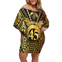 Vanuatu 45th Anniversary Of Independence Family Matching Off Shoulder Short Dress and Hawaiian Shirt Gold Style - Polynesian Pride