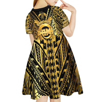 Vanuatu 45th Anniversary Of Independence Kid Short Sleeve Dress Gold Style - Polynesian Pride