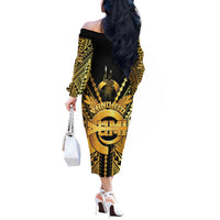 Vanuatu 46th Anniversary Of Independence Off The Shoulder Long Sleeve Dress Gold Style LT05 - Polynesian Pride