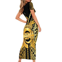 Vanuatu 45th Anniversary Of Independence Short Sleeve Bodycon Dress Gold Style - Polynesian Pride