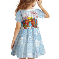 Hawaii And Japan Okinawa Kid Short Sleeve Dress Aloha Gozaimasu Tiki With Shisa