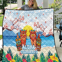 Hawaii And Japan Okinawa Quilt Aloha Gozaimasu Tiki With Shisa LT05 Blue - Polynesian Pride