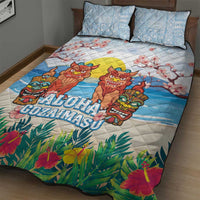 Hawaii And Japan Okinawa Quilt Bed Set Aloha Gozaimasu Tiki With Shisa LT05 - Polynesian Pride