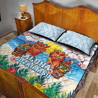 Hawaii And Japan Okinawa Quilt Bed Set Aloha Gozaimasu Tiki With Shisa LT05 - Polynesian Pride