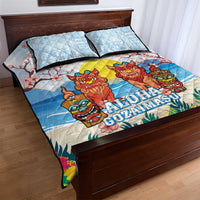 Hawaii And Japan Okinawa Quilt Bed Set Aloha Gozaimasu Tiki With Shisa LT05 - Polynesian Pride