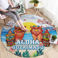 Hawaii And Japan Okinawa Round Carpet Aloha Gozaimasu Tiki With Shisa LT05 - Polynesian Pride