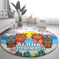 Hawaii And Japan Okinawa Round Carpet Aloha Gozaimasu Tiki With Shisa LT05 - Polynesian Pride