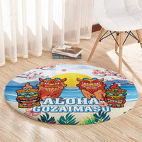 Hawaii And Japan Okinawa Round Carpet Aloha Gozaimasu Tiki With Shisa LT05 - Polynesian Pride