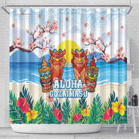 Hawaii And Japan Okinawa Shower Curtain Aloha Gozaimasu Tiki With Shisa