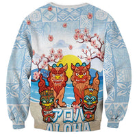 Hawaii And Japan Okinawa Sweatshirt Aloha Gozaimasu Tiki With Shisa LT05 - Polynesian Pride