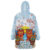 Hawaii And Japan Okinawa Wearable Blanket Hoodie Aloha Gozaimasu Tiki With Shisa
