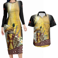 Papua New Guinea Couples Matching Long Sleeve Bodycon Dress and Hawaiian Shirt Independence Day Unique Style LT05 Gold - Polynesian Pride