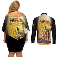 Papua New Guinea Couples Matching Off Shoulder Short Dress and Long Sleeve Button Shirt Independence Day Unique Style LT05 - Polynesian Pride