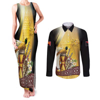 Papua New Guinea Couples Matching Tank Maxi Dress and Long Sleeve Button Shirt Independence Day Unique Style LT05 Gold - Polynesian Pride