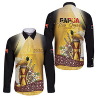 Papua New Guinea Family Matching Long Sleeve Bodycon Dress and Hawaiian Shirt Independence Day Unique Style LT05 Dad's Shirt - Long Sleeve Gold - Polynesian Pride