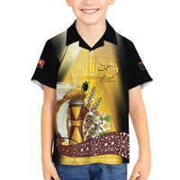 Papua New Guinea Family Matching Off The Shoulder Long Sleeve Dress and Hawaiian Shirt 50 Years Of Independence - Polynesian Pride
