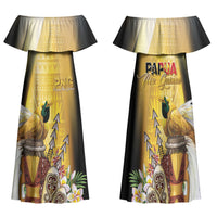 Papua New Guinea Family Matching Off Shoulder Maxi Dress and Hawaiian Shirt Independence Day Unique Style LT05 Mom's Dress Gold - Polynesian Pride