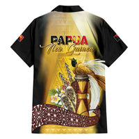 Papua New Guinea Family Matching Off Shoulder Maxi Dress and Hawaiian Shirt Independence Day Unique Style LT05 Dad's Shirt - Long Sleeve Gold - Polynesian Pride