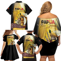 Papua New Guinea Family Matching Off Shoulder Short Dress and Hawaiian Shirt Independence Day Unique Style LT05 Mom's Dress Gold - Polynesian Pride