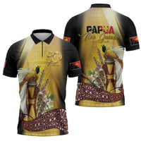 Papua New Guinea Zipper Polo Shirt 50 Years Of Independence - Polynesian Pride