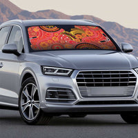 Papua New Guinea Auto Sun Shade Birds Of Paradise With Aboriginal Pattern - Polynesian Pride