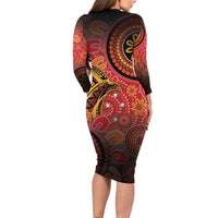 Papua New Guinea Family Matching Long Sleeve Bodycon Dress and Hawaiian Shirt Birds Of Paradise With Aboriginal Pattern - Polynesian Pride