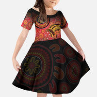 Papua New Guinea Kid Short Sleeve Dress Birds Of Paradise With Aboriginal Pattern - Polynesian Pride
