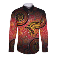Papua New Guinea Long Sleeve Button Shirt Birds Of Paradise With Aboriginal Pattern - Polynesian Pride