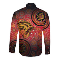Papua New Guinea Long Sleeve Button Shirt Birds Of Paradise With Aboriginal Pattern - Polynesian Pride