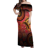 Papua New Guinea Off Shoulder Maxi Dress Birds Of Paradise With Aboriginal Pattern - Polynesian Pride