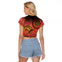 Papua New Guinea Raglan Cropped T Shirt Birds Of Paradise With Aboriginal Pattern - Polynesian Pride