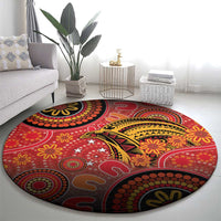 Papua New Guinea Round Carpet Birds Of Paradise With Aboriginal Pattern - Polynesian Pride