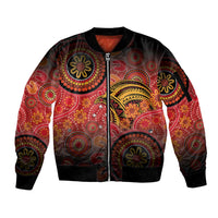 Papua New Guinea Sleeve Zip Bomber Jacket Birds Of Paradise With Aboriginal Pattern - Polynesian Pride