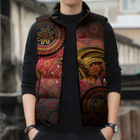 Papua New Guinea Sleeveless Puffer Jacket Birds Of Paradise With Aboriginal Pattern - Polynesian Pride