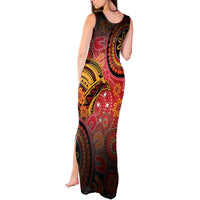 Papua New Guinea Tank Maxi Dress Birds Of Paradise With Aboriginal Pattern - Polynesian Pride