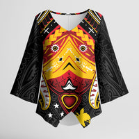Papua New Guinea Independence Day Kimono Sleeve Blouse Tribal Mask LT05 Female Red - Polynesian Pride