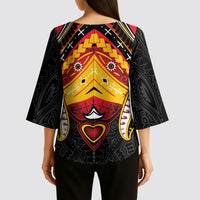 Papua New Guinea Independence Day Kimono Sleeve Blouse Tribal Mask LT05 - Polynesian Pride