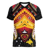 Papua New Guinea Independence Day Women V-Neck T-Shirt Tribal Mask LT05 Female Red - Polynesian Pride