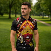 Papua New Guinea Independence Day Zipper Polo Shirt Tribal Mask LT05 - Polynesian Pride