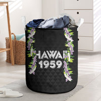 Hawaii Statehood Day Laundry Basket Kakau Pattern With Maile Pikake Honohono Lei